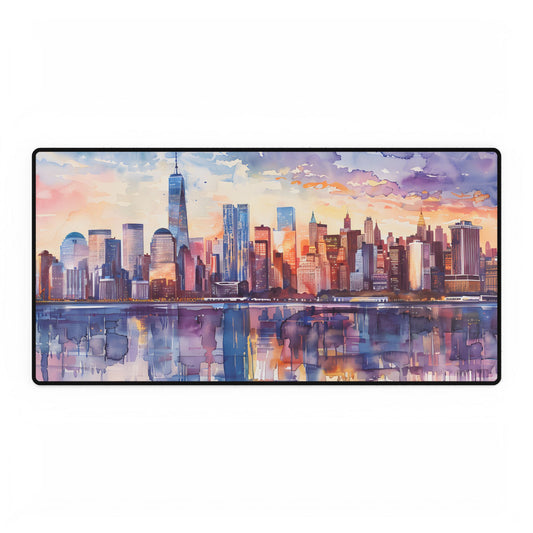 New York City Watercolor: Golden Hour Serenity - Desk Mat
