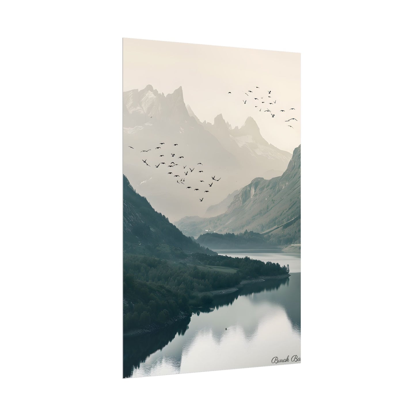 Serene Mountain Lake: A Peaceful Nature Artwork - Poster