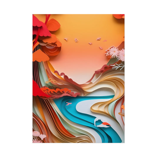 Eye-Catching Paper Quilling Japanese Landscape: Serene Natural Artwork - Poster