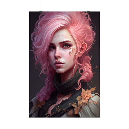 Astonishing Female Portrait: Vibrant Pink Hair in Dark Elegance - Poster
