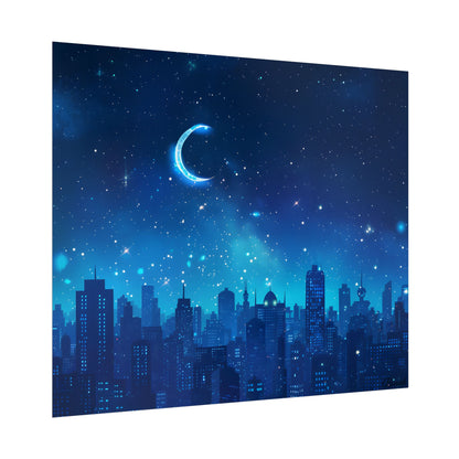 Peaceful Night Sky with Crescent Moon: Starry Digital Art - Poster