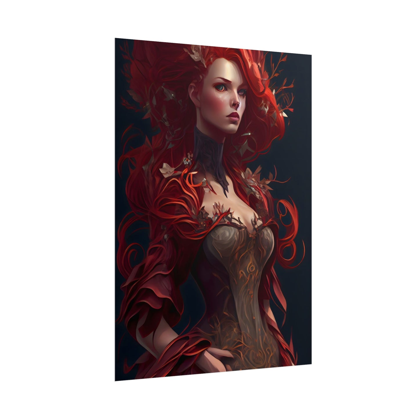Red Hair Portrait: Elegant Female in Black Dress - Poster