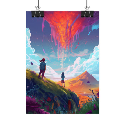 Children's Serene Moment: Meadow Under a Cloudy Sky - Poster