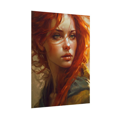 Elegant Redhead Portrait: Serious Female Artwork - Poster