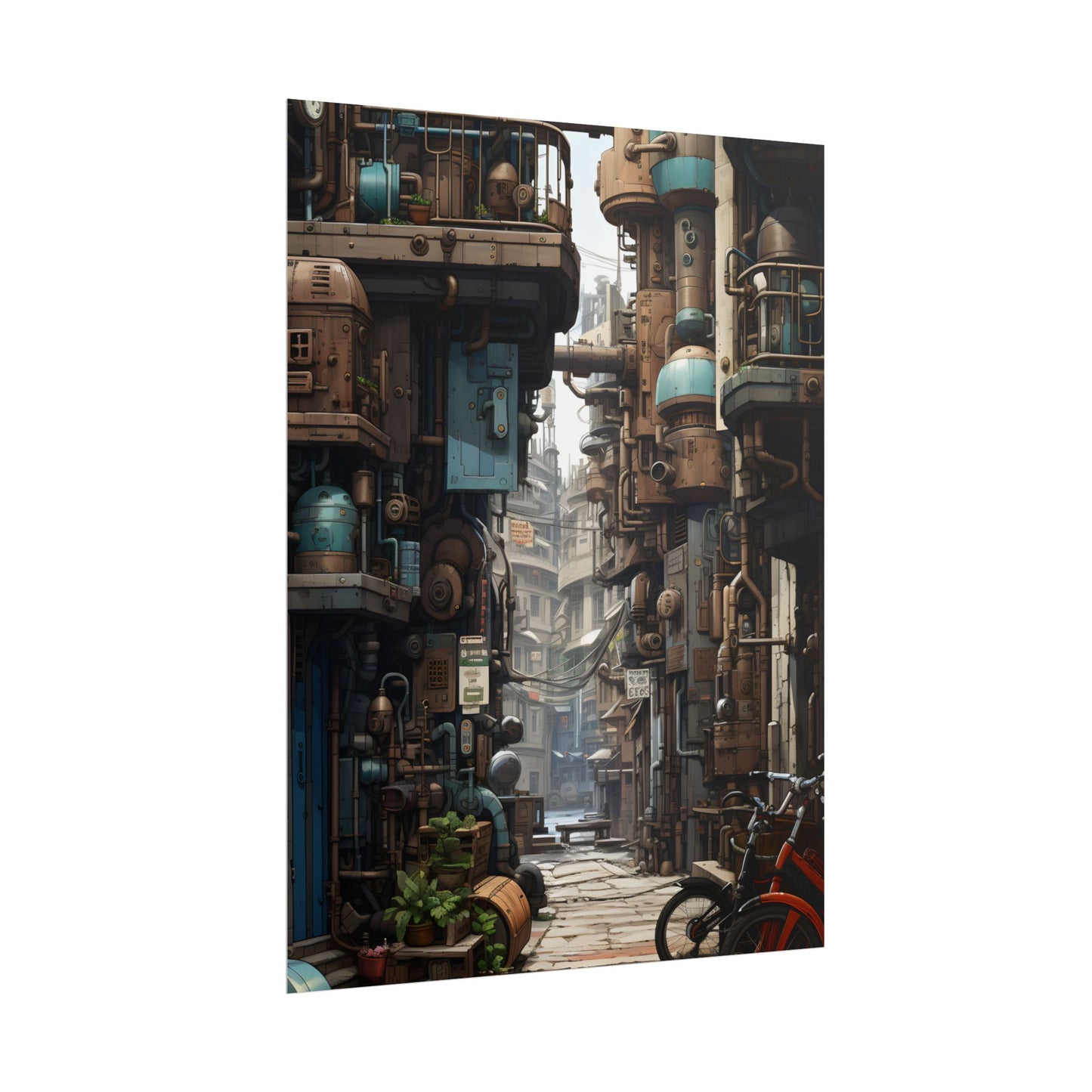 Steampunk Urban Decay: Post-Apocalyptic Cityscape at Dusk - Poster