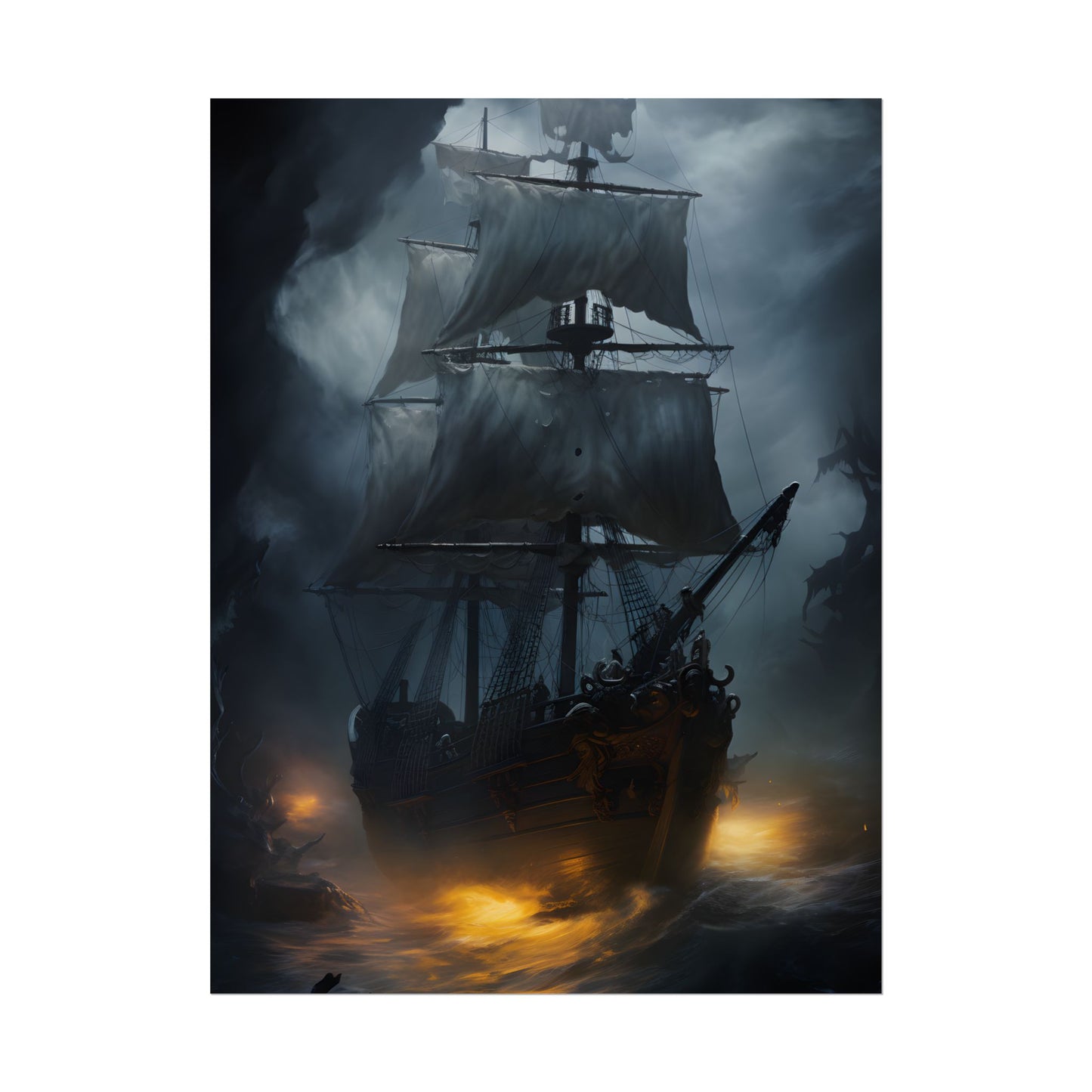 Ghostly Pirate Ship: Sailing Through the Ocean's Edge - Poster