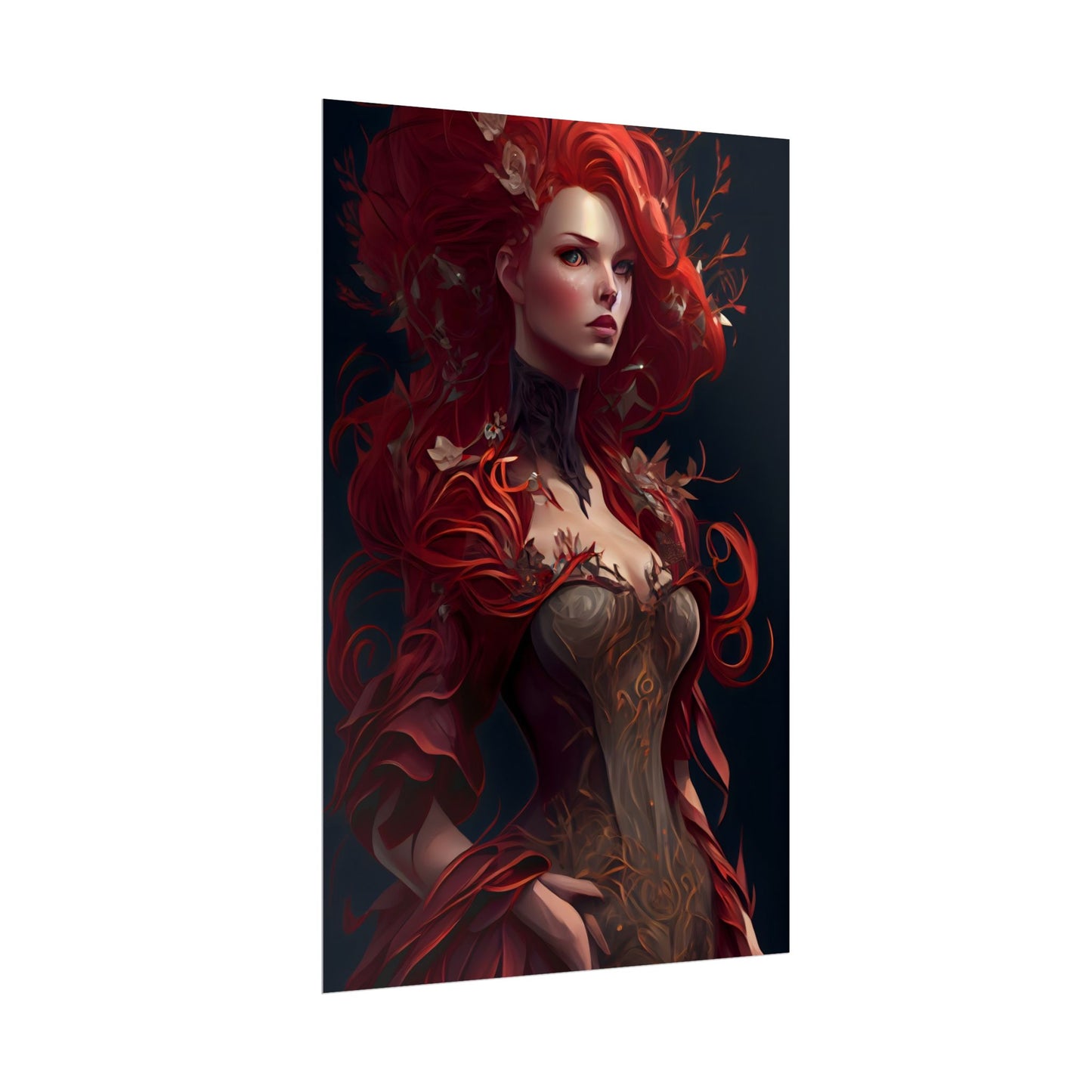 Red Hair Portrait: Elegant Female in Black Dress - Poster