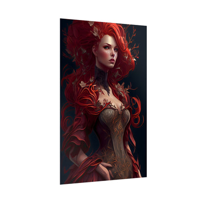 Red Hair Portrait: Elegant Female in Black Dress - Poster