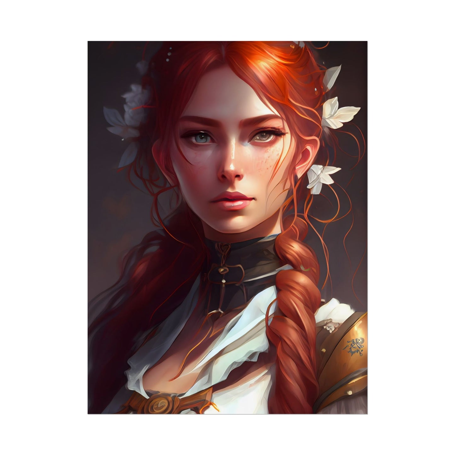 Elegant Redhead Portrait: Dark Background Artwork - Poster