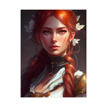 Elegant Redhead Portrait: Dark Background Artwork - Poster