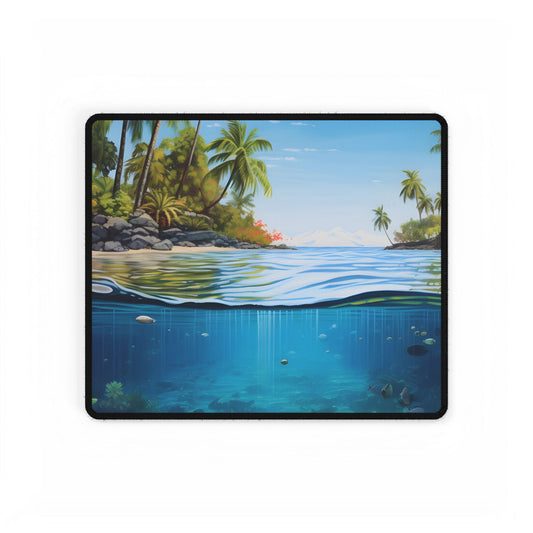 Tropical Island Tranquility: Serene Beach Scene Art - Desk Mat