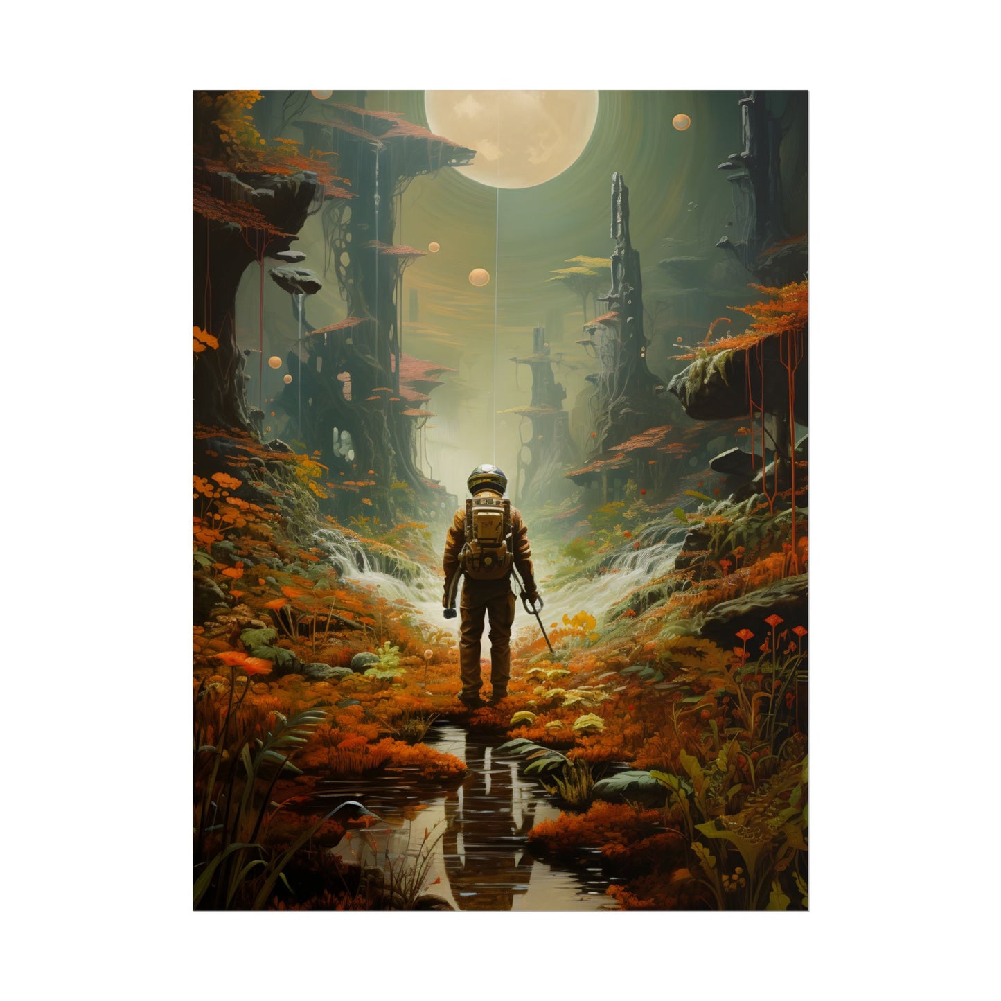 Futuristic Explorer in Wilderness: Digital Artwork - Poster