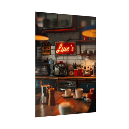 Cozy Retro Kitchen Artwork: Lukes Diner Sign Digital Art - Poster