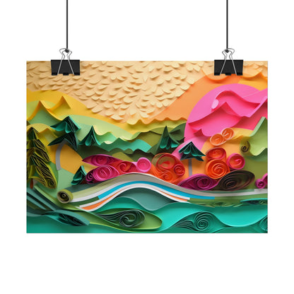 Magical Beach Landscape: Paper Quilling Art Piece - Poster
