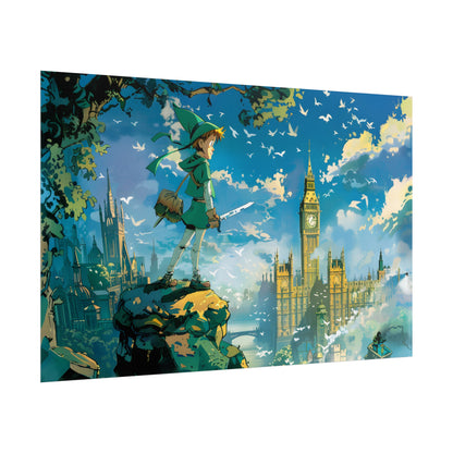 Whimsical Boy in Green: Colorful Illustration Artwork - Poster