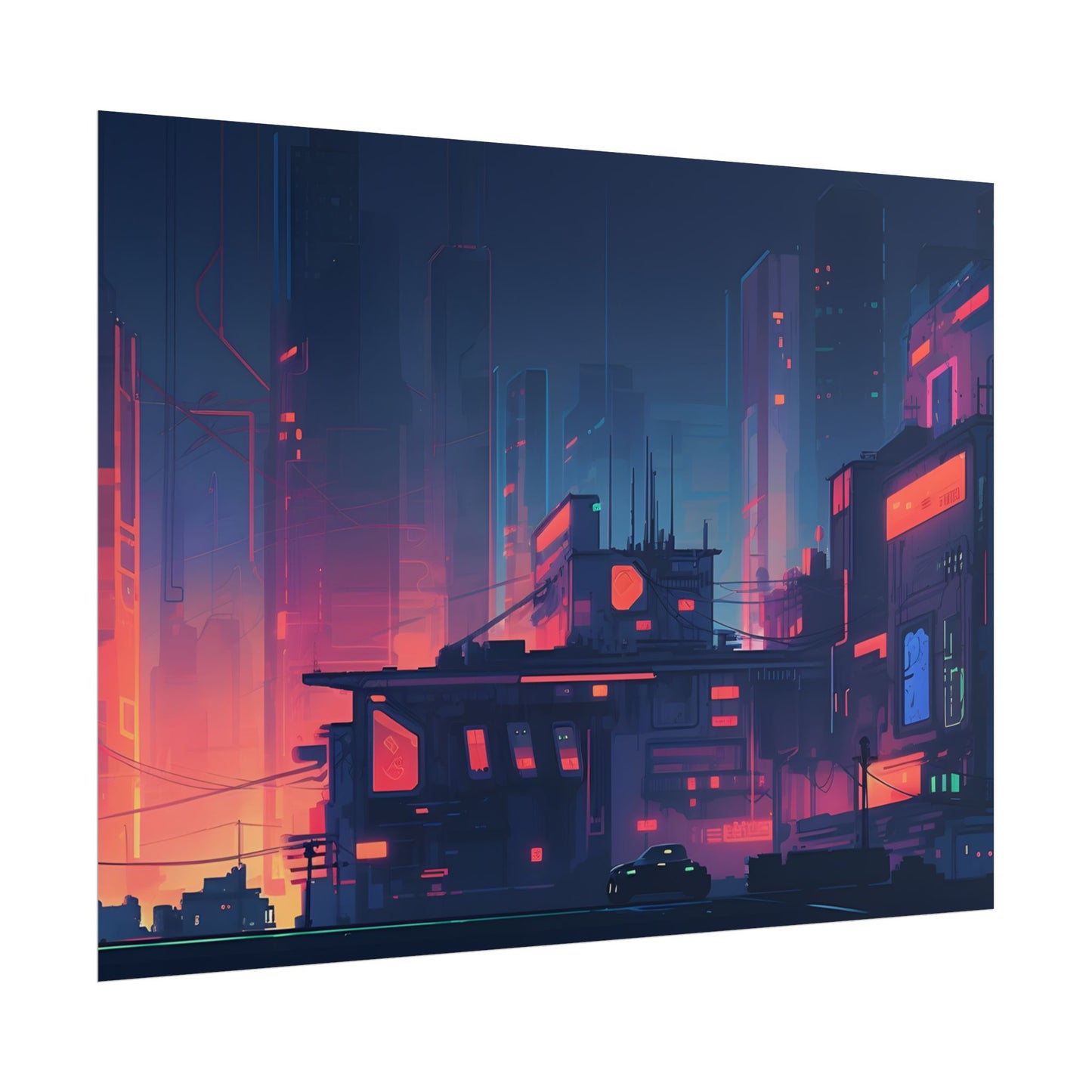 Cyberpunk Night: Melancholic Cityscape Digital Art - Poster