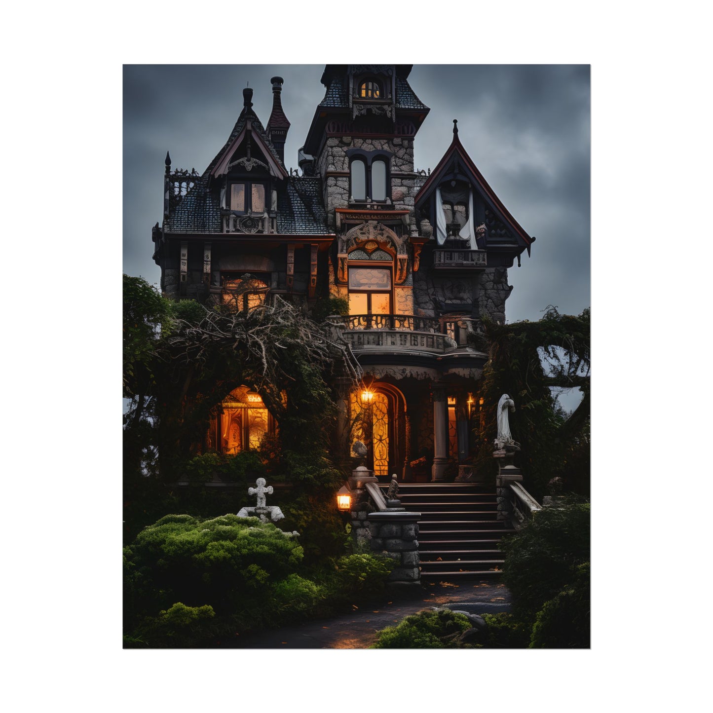 Spooky Victorian Mansion: Atmospheric Haunted Artwork - Poster