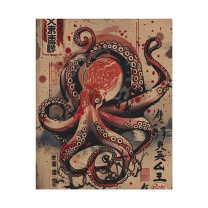 Stylized Octopus in Ukiyo-E Style: Japanese Artwork - Poster