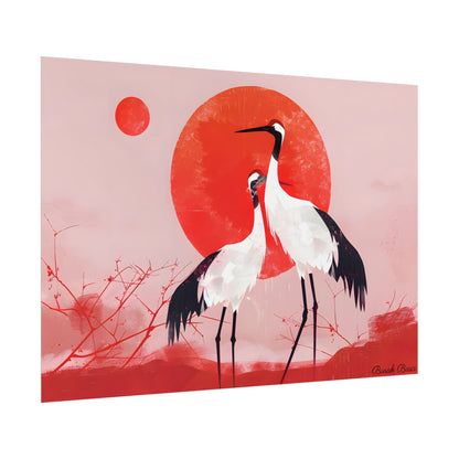 Peaceful Crane Sanctuary: Serene Landscape Nature Art - Poster