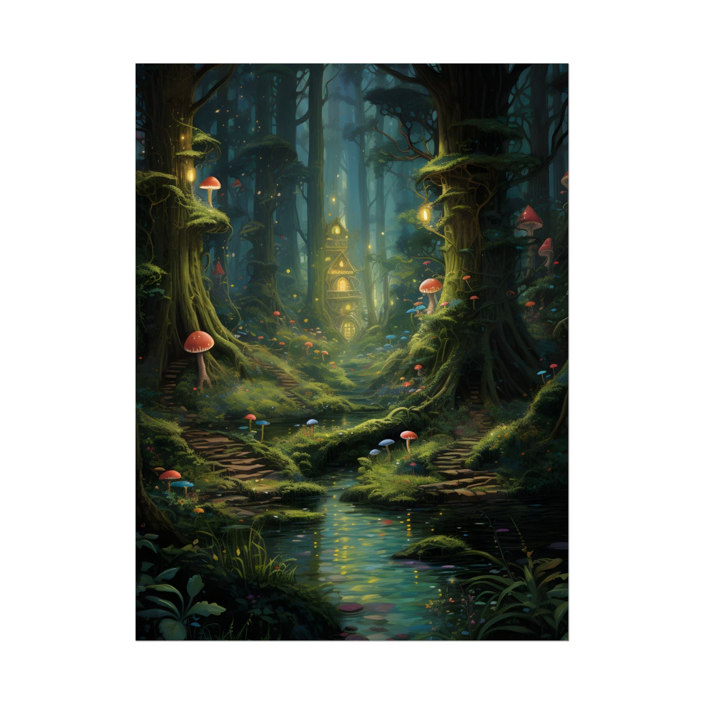 Enchanted Forest: Grimm's Fairy Tale Characters in Serene Woods - Poster