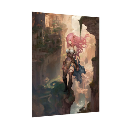 Dramatic Birds Eye View: Anime-Style Bird in Flight - Poster