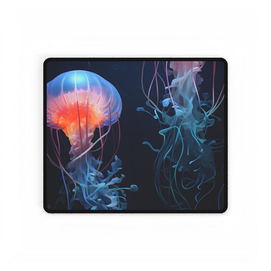 Bioluminescent Oceanic Ballet: Underwater Ballerina Artwork - Desk Mat