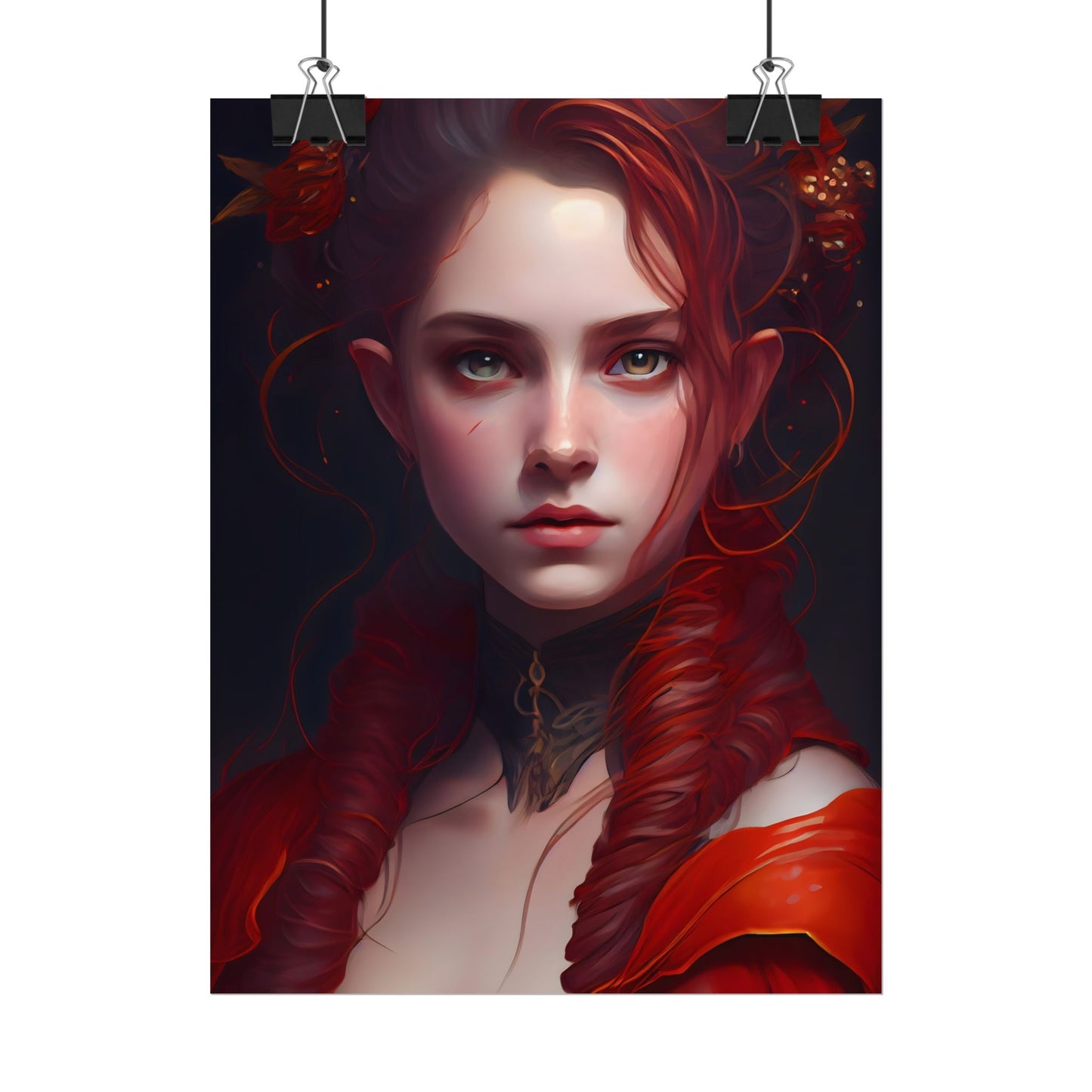 Redhead Portrait: Vibrant Dress Artwork - Poster