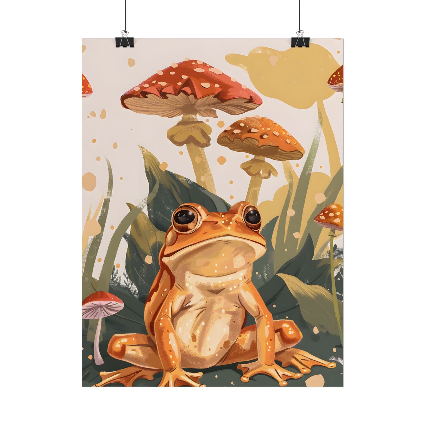 Retro Frog's Smile: Colorful Mushroom Illustration - Poster
