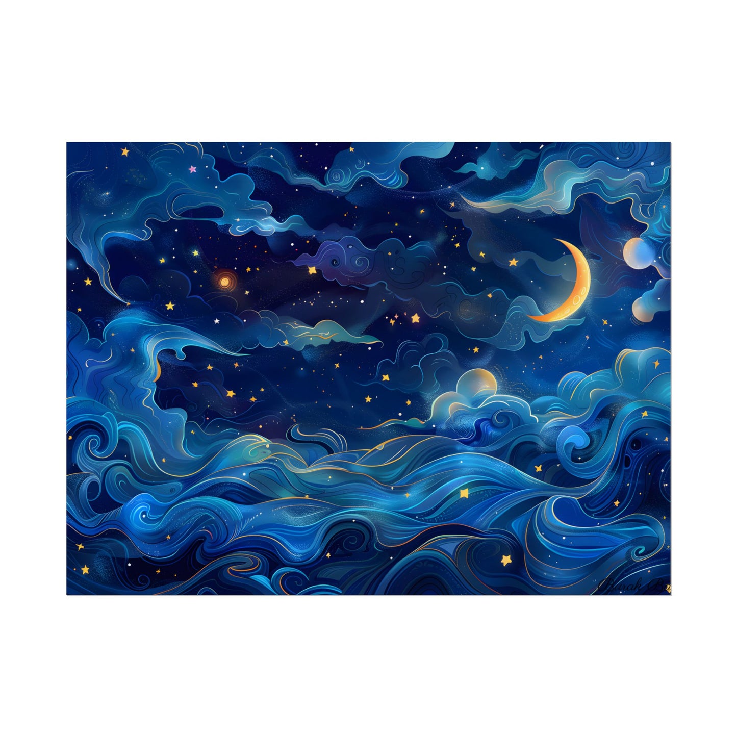 Whimsical Dreamy Night Sky: Stars, Moon, and Shooting Star - Poster