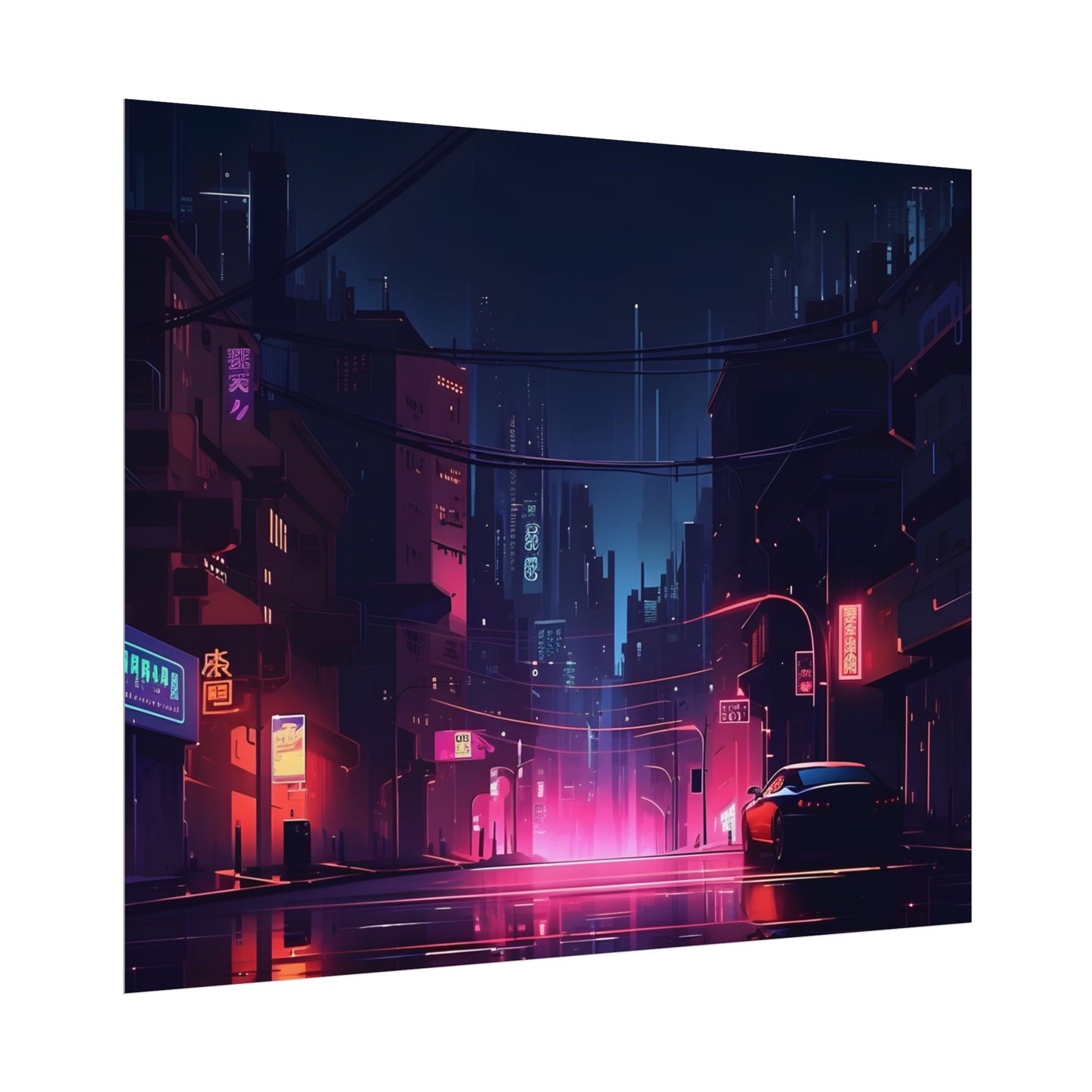 Melancholic Night: A Cyberpunk Urban Landscape - Poster