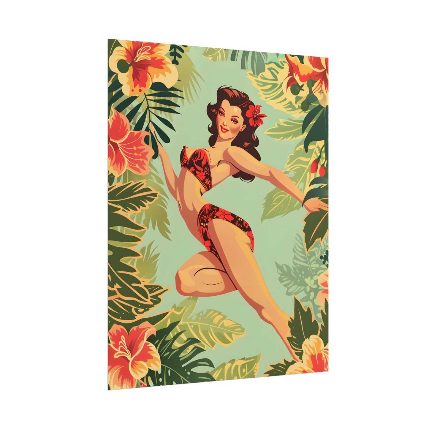 Vintage Retro Pin-Up Girl: Mid-Century Art Illustration - Poster