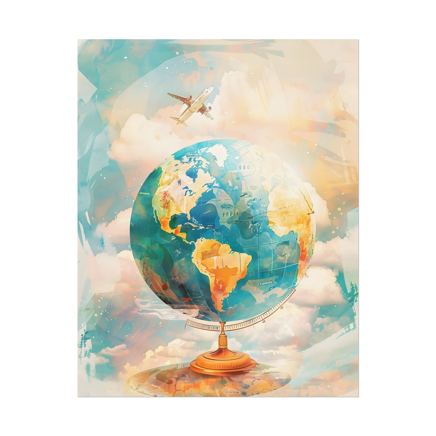Vintage Globe with 80 Iconic Landmarks: Educational Artwork - Poster