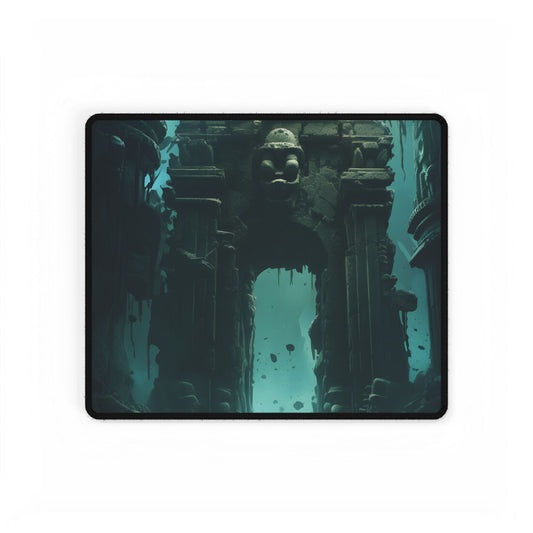 Lost Underwater Ancient City: Mysterious Blue Hues Art - Desk Mat