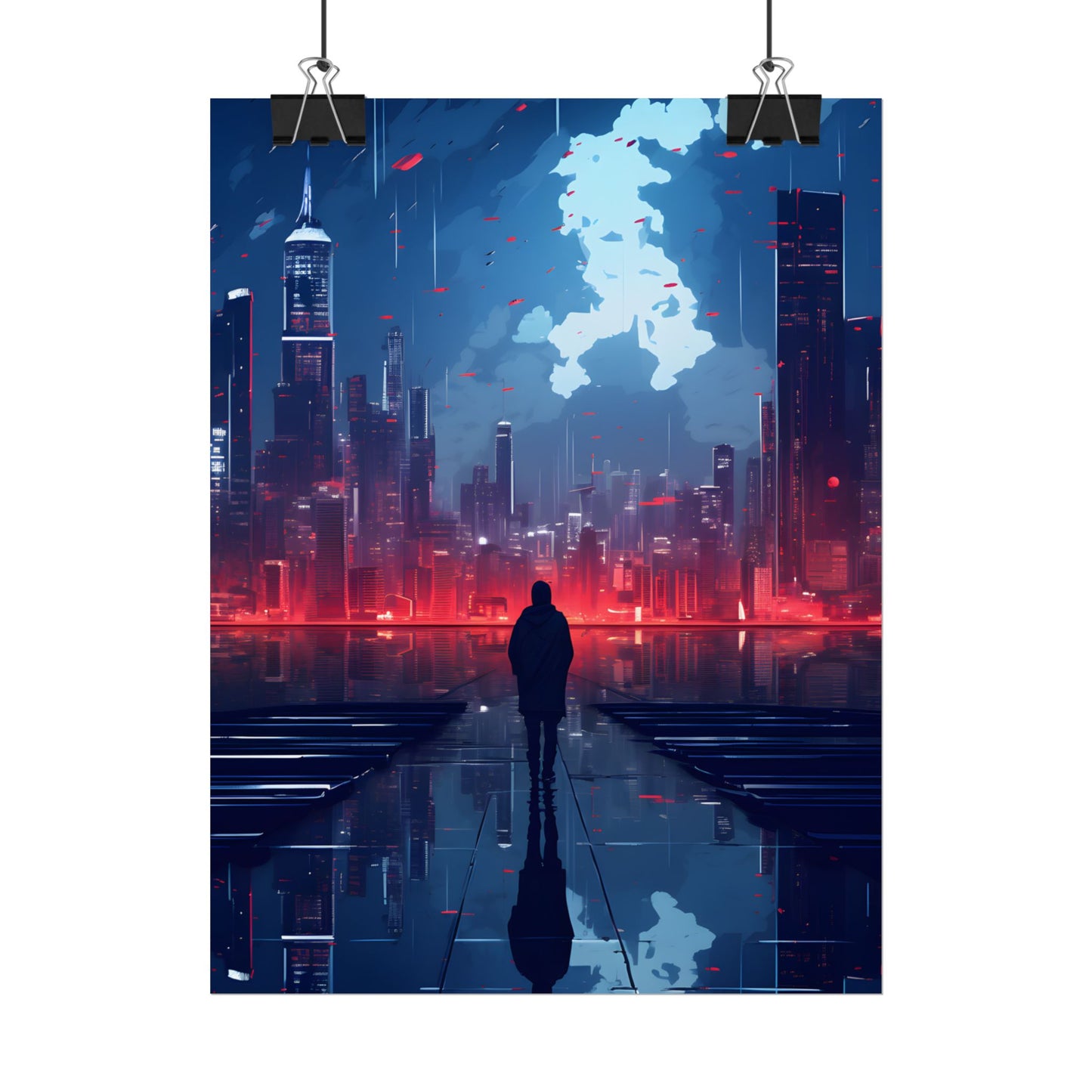 Cyberpunk Night Cityscape: A Melancholic Moment - Poster