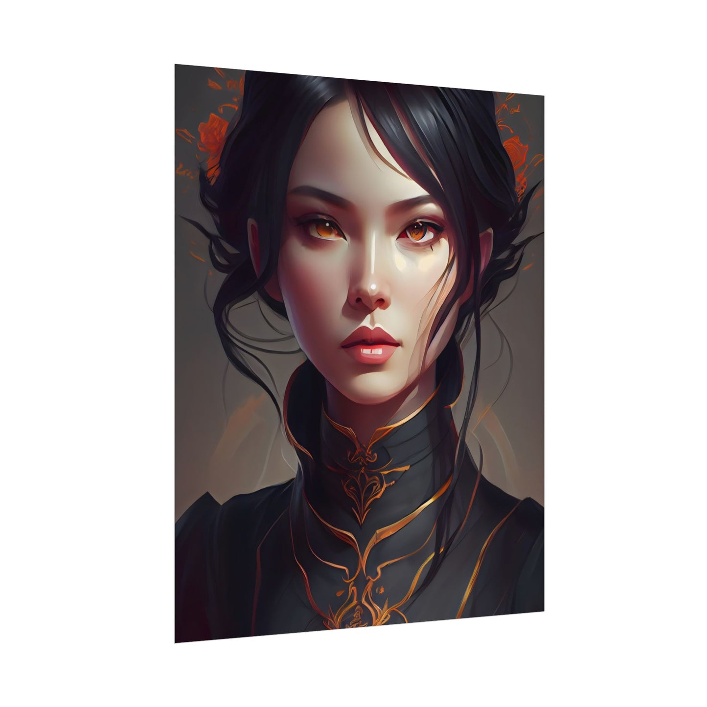 Realistic Female Portrait in Elegant Dress - Poster