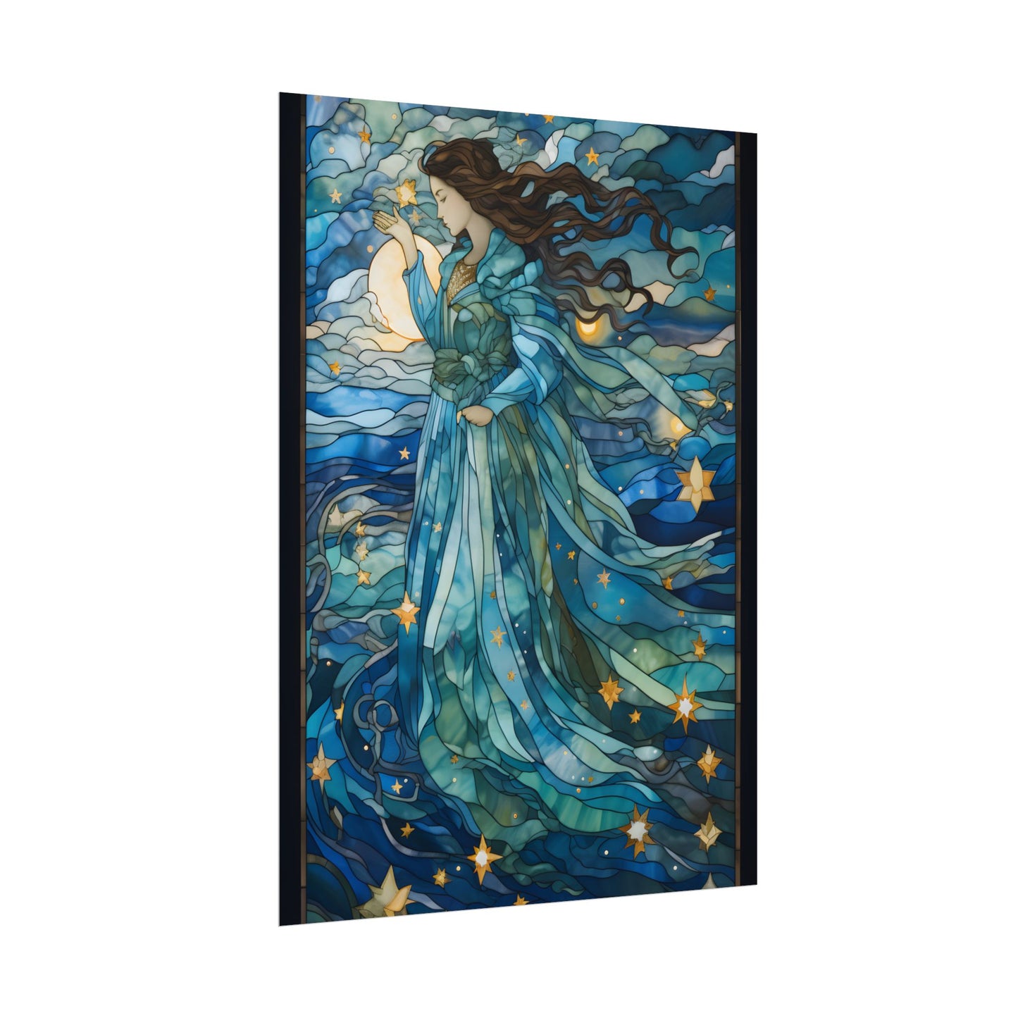 Medieval Stained Glass Art: A Colorful Church Window Piece - Poster