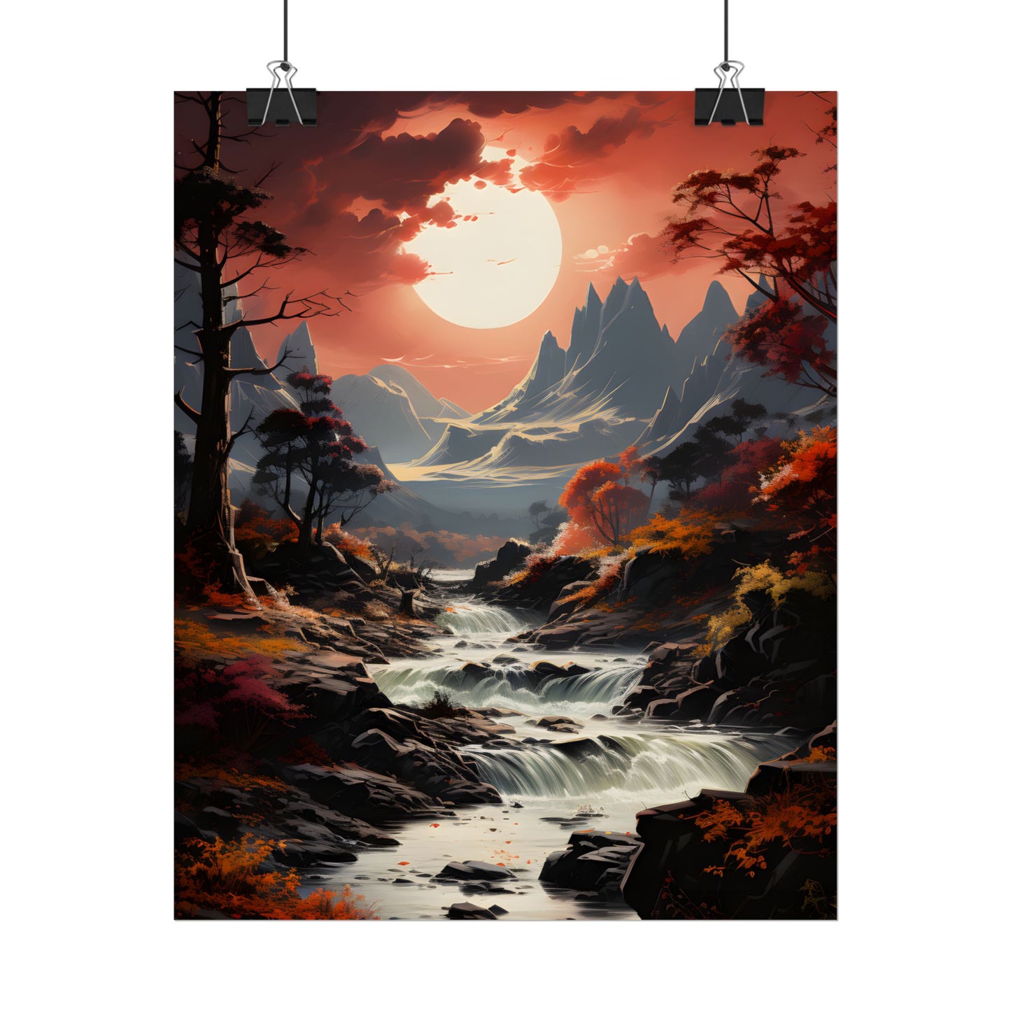 Breathtaking Waterfall Oil Painting: A Realistic Artwork - Poster