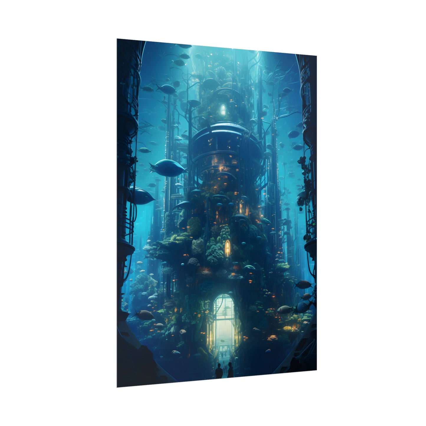 Futuristic Underwater City: Blue Horizon Digital Art - Poster