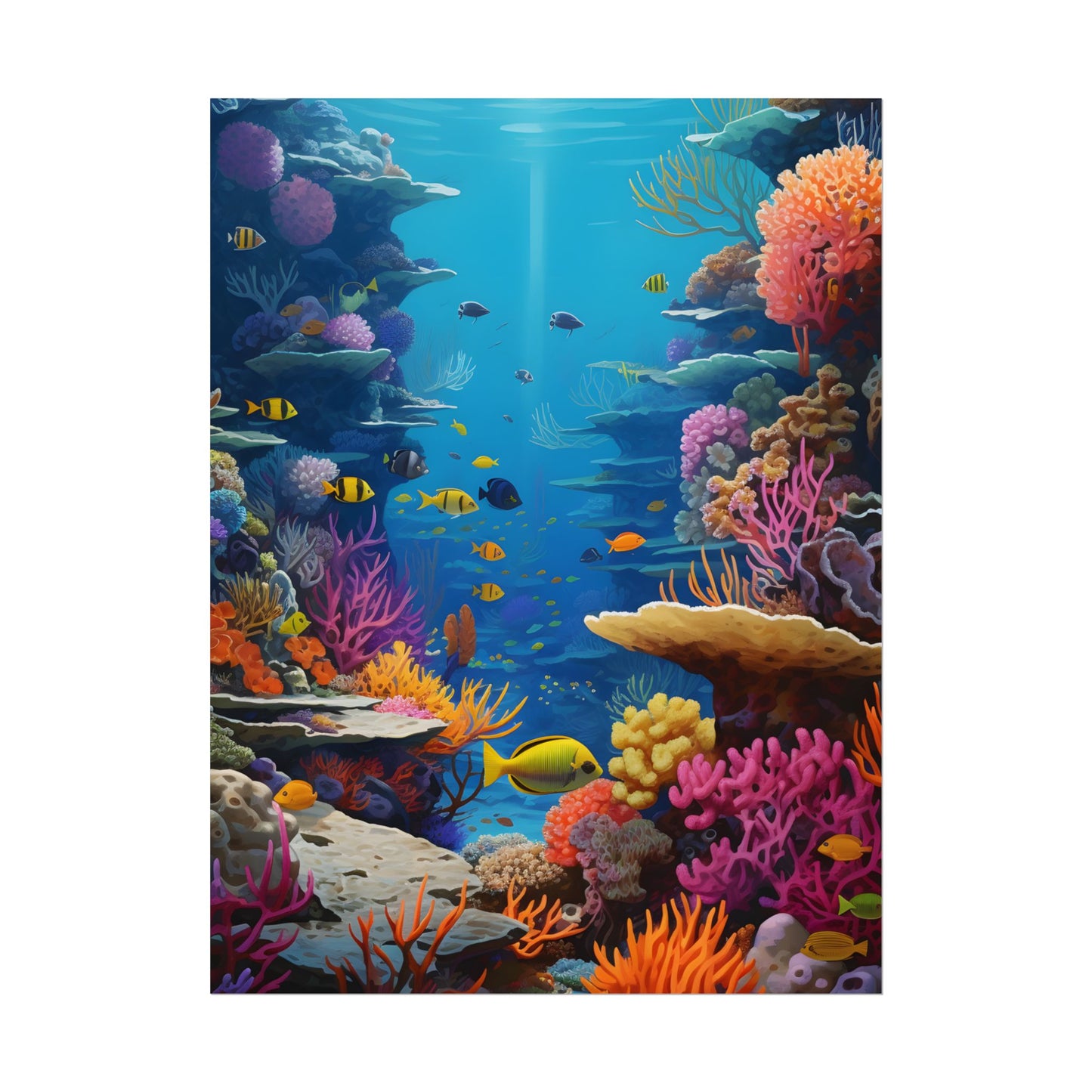 Vibrant Coral Reef Sanctuary: Tropical Marine Life Art - Poster