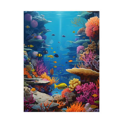 Vibrant Coral Reef Sanctuary: Tropical Marine Life Art - Poster