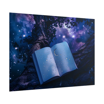 Mystical Night Sky: Celestial Dreams with Crescent Moon and Stars - Poster