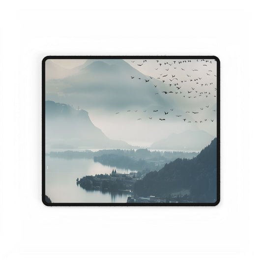 Serene Mountain Landscape: Bird's Eye View Art - Desk Mat