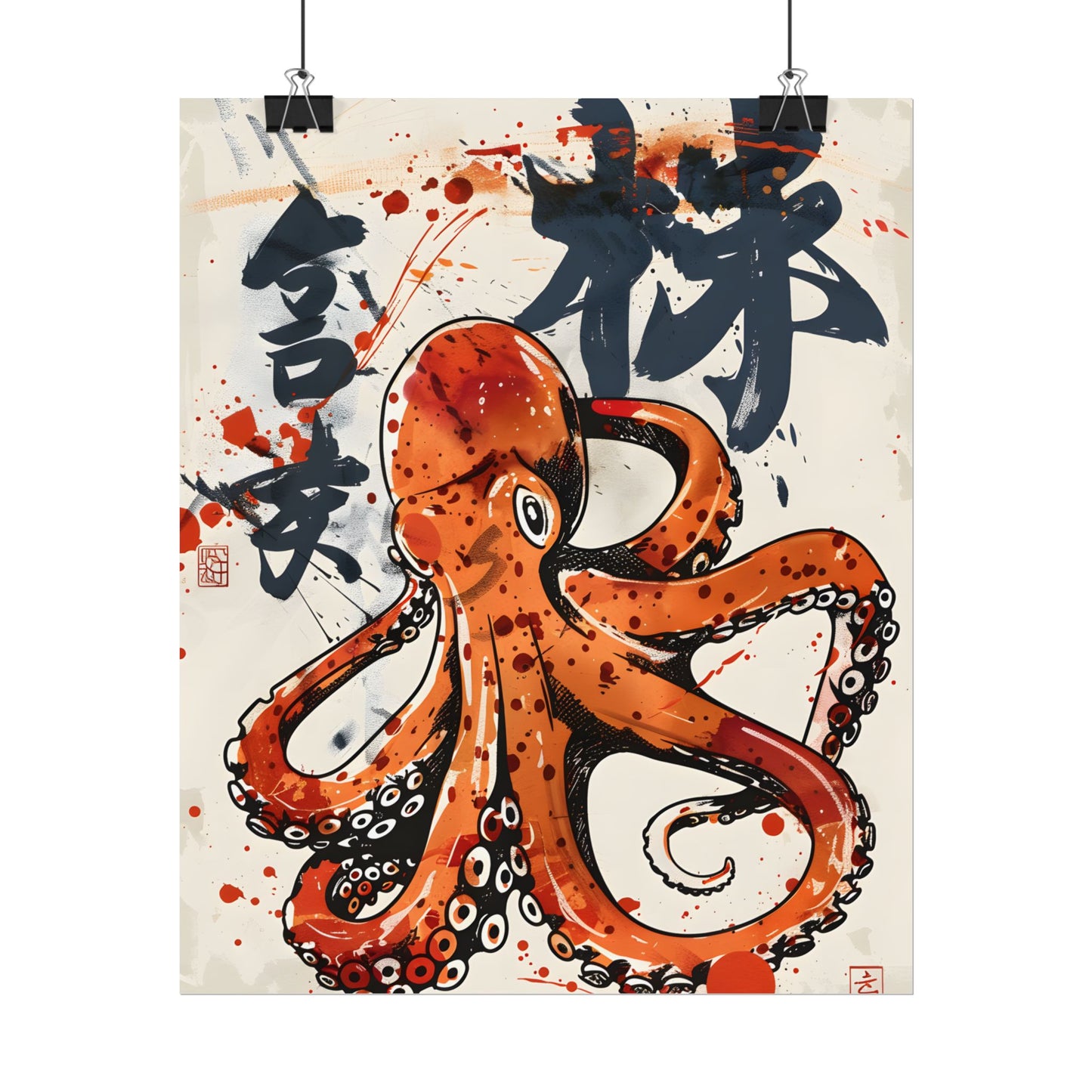 Traditional Japanese Octopus Art: Ukiyo-e Style Mural - Poster