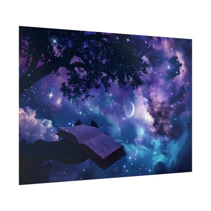 Mystical Night Sky: Celestial Dreams with Crescent Moon Art - Poster