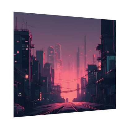 Cyberpunk Nighttime Cityscape: Melancholic Mood - Poster
