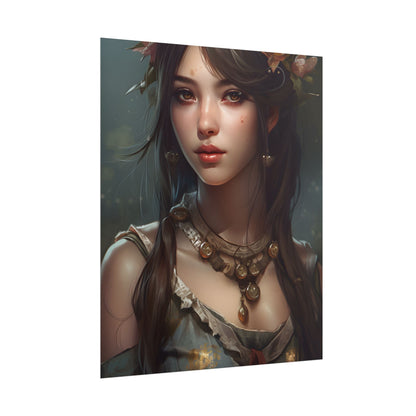 Realistic Female Portrait: Black Haired Beauty - Poster