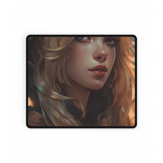 Timeless Blonde Portrait: Elegant Woman in White Background - Desk Mat