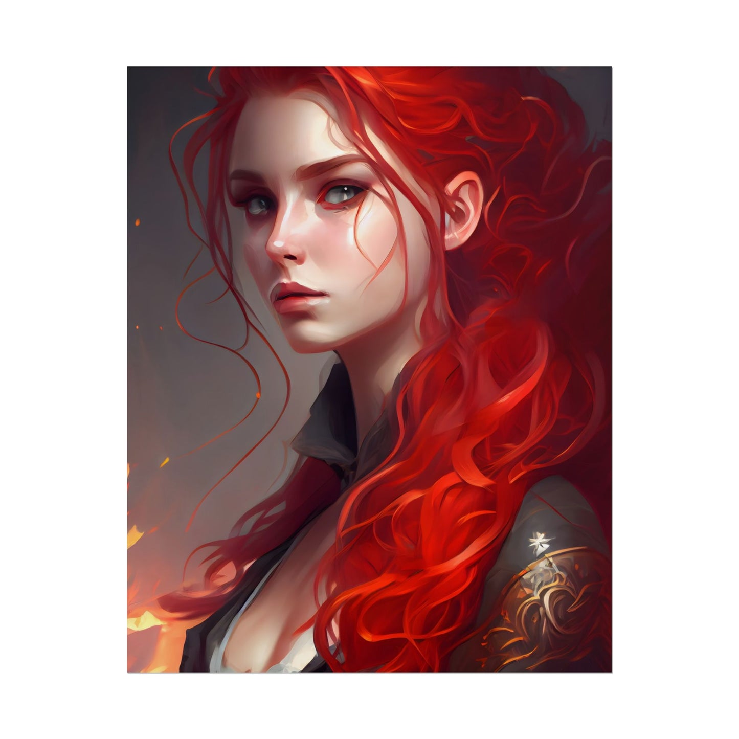 Composed Redhead: Elegant Portrait in Vibrant Red - Poster