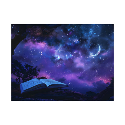 Mystical Night Sky: Stars and Crescent Moon - Poster