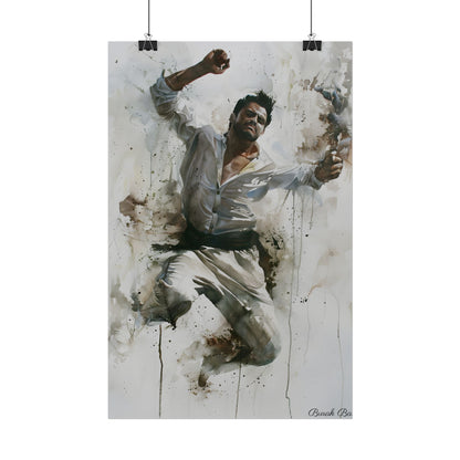 Watercolor Artwork: Man Dancing in Dynamic Movement - Poster